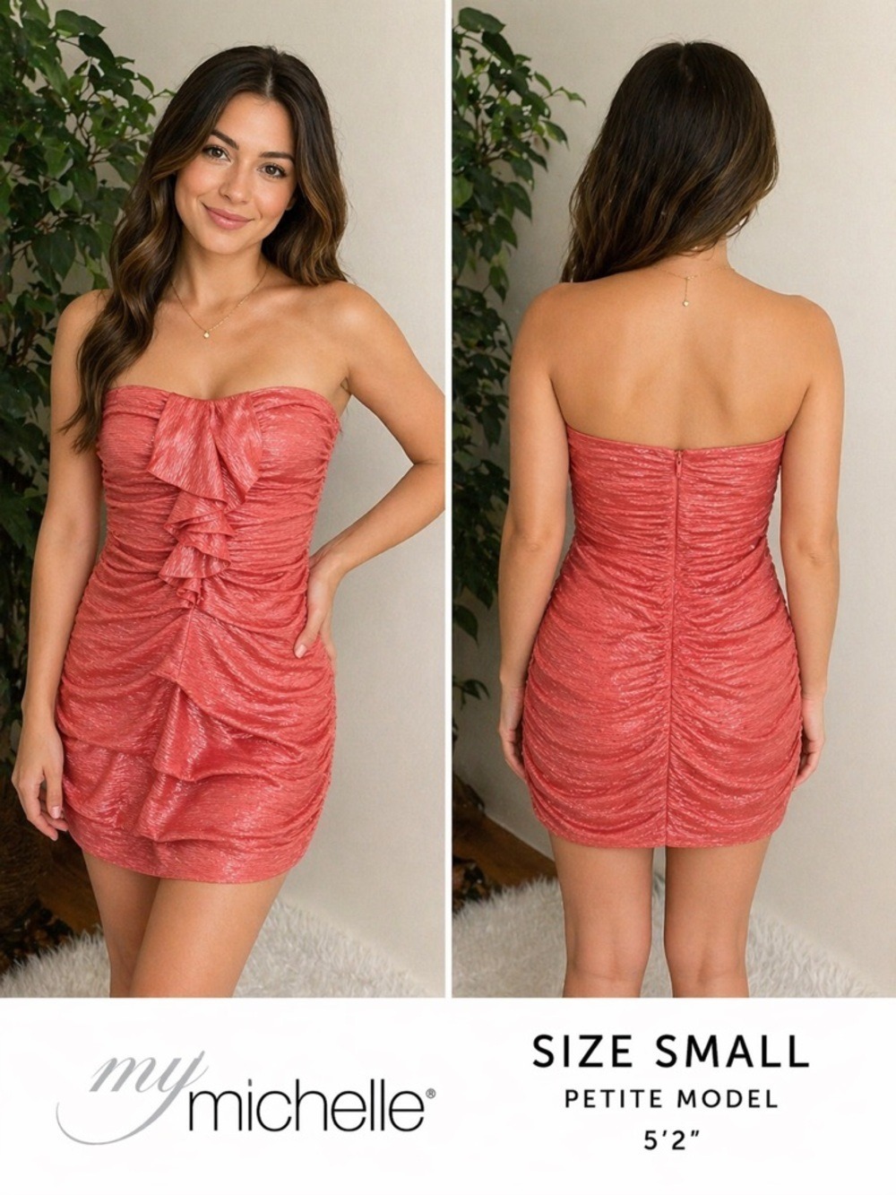 My Michelle Strapless Ruched Mini Dress Coral Size Small